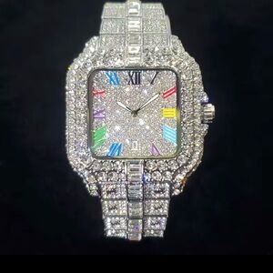 Cartier Silver and Multicolor Diamond Watch